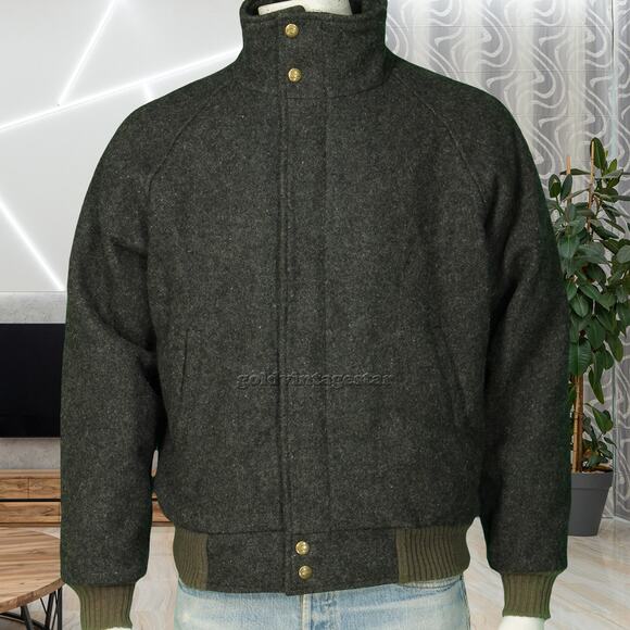 Woolrich Wool Bomber Jacket 80s Vintage Charcoal M - Picture 2 of 12